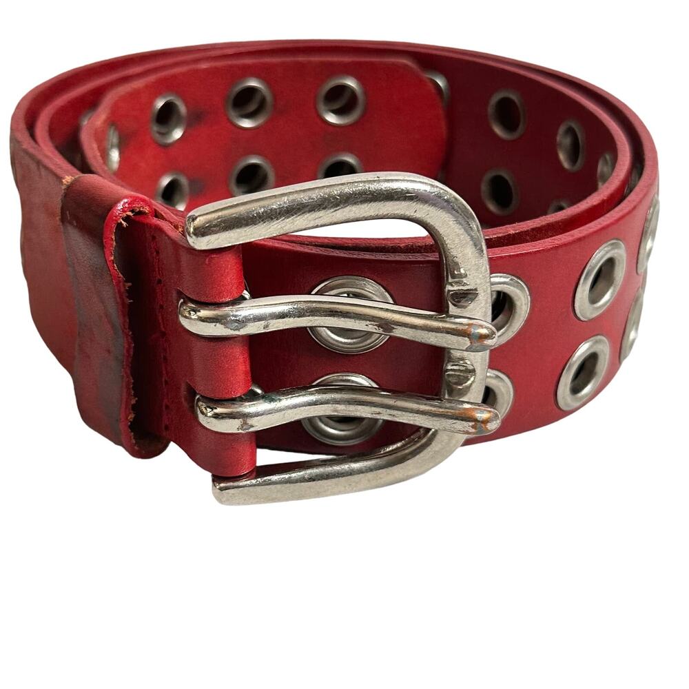 Vintage Express Belt Red Genuine Leather Silver Grommet Size M